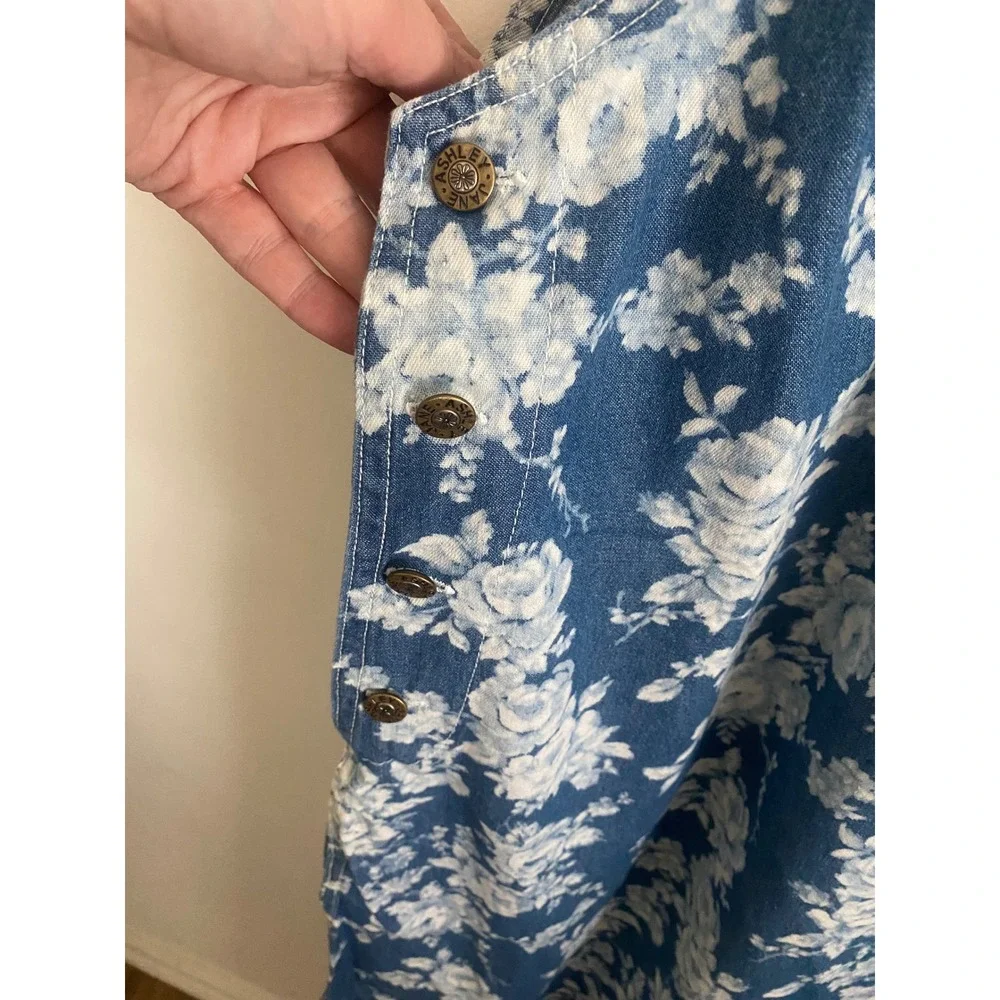 Blue Floral Cotton Denim Sleeveless Jumper Dress Plus Size 2X - Picture 5 of 8